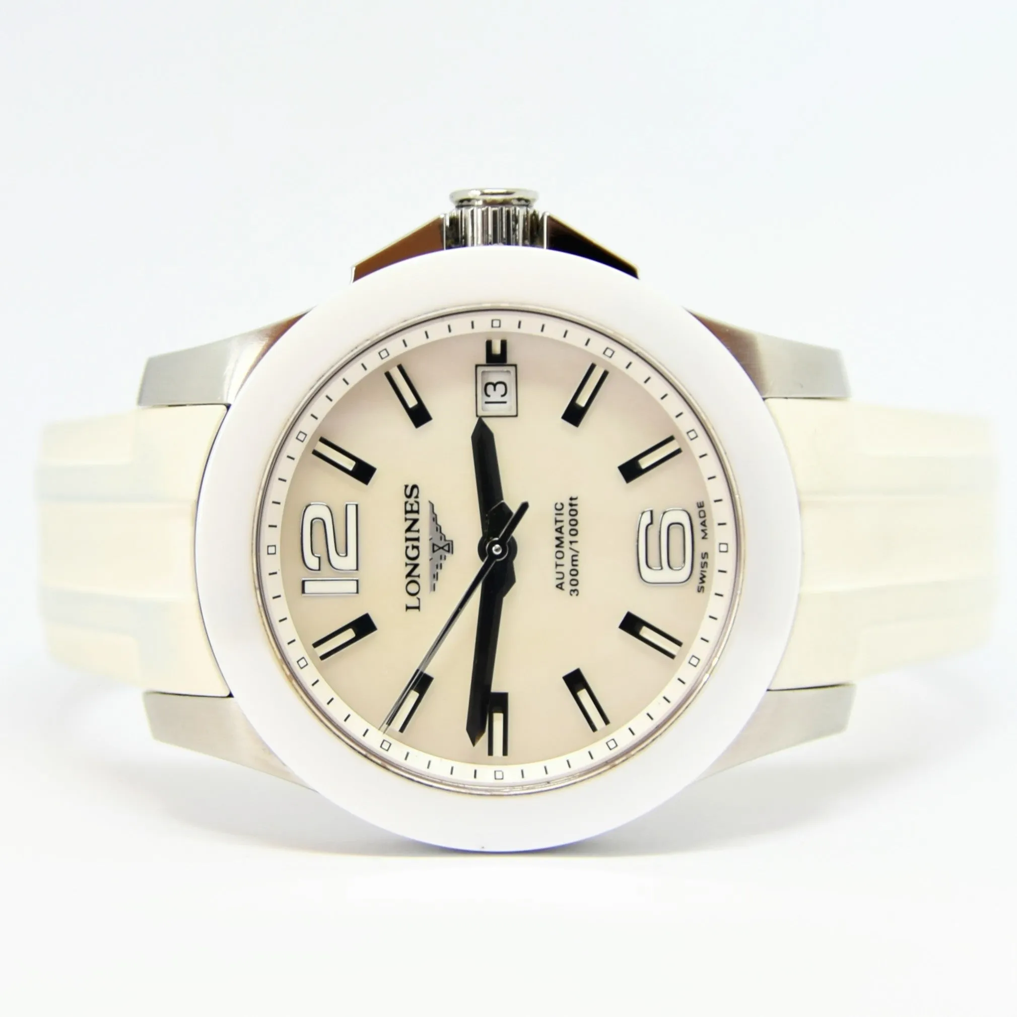 Longines Conquest Automatic Watch Model L36554862 in 39mm with MOP Dial - Stainless Steel & Ceramic Case with Box