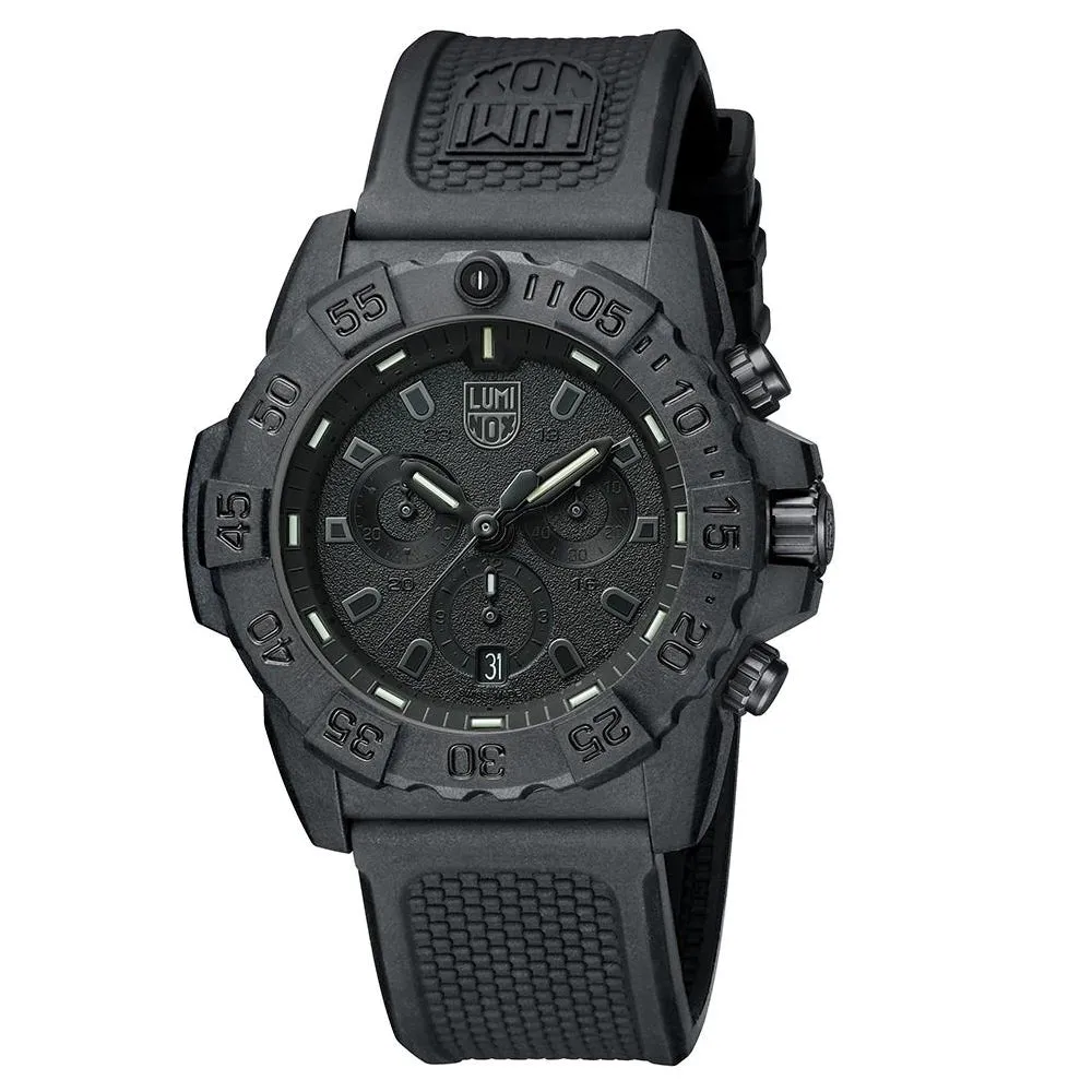 Luminox Men's Navy Seal Chronograph 3580 Series Black Rubber Band Black Dial Quartz Analog Watch - XS.3581.BO