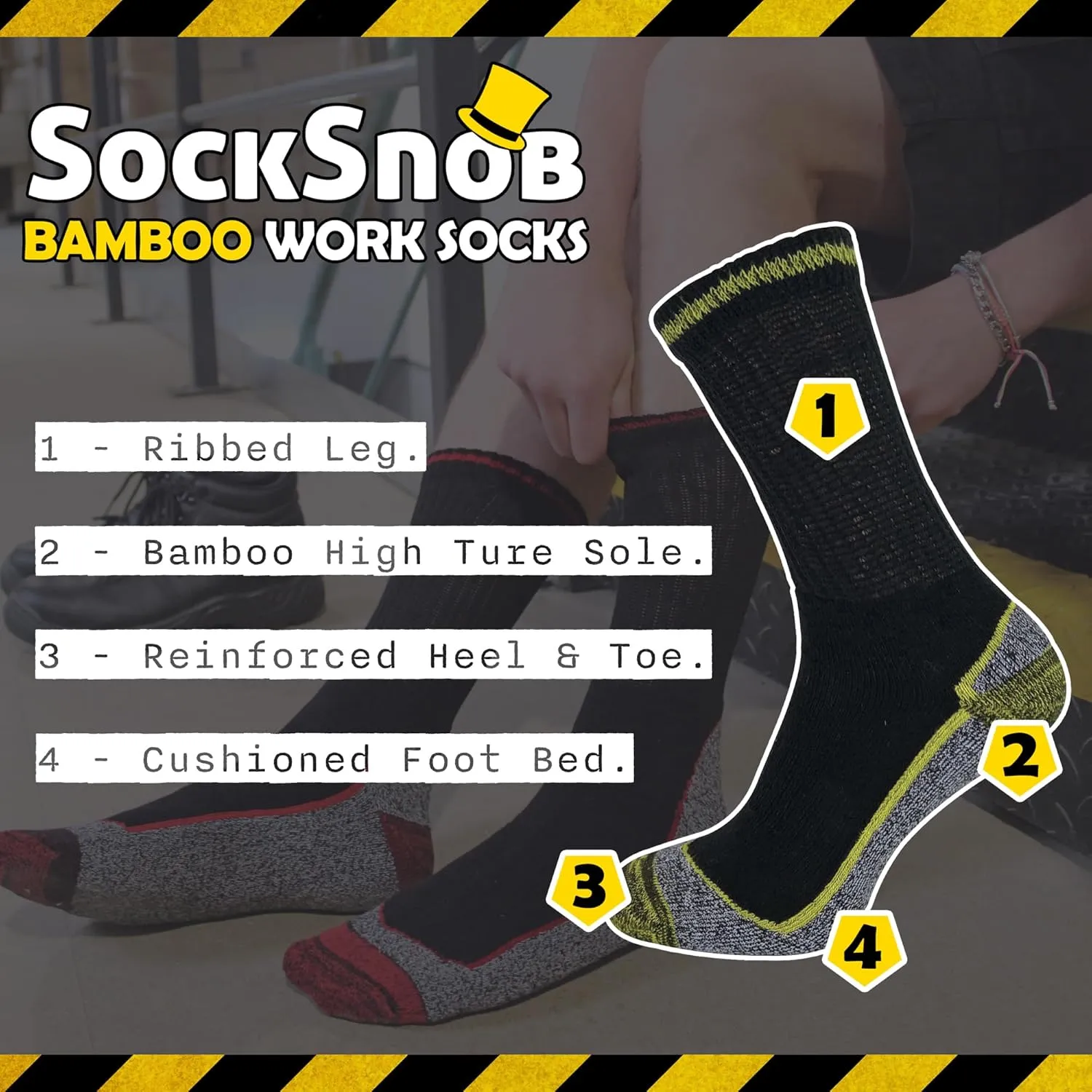 Mens Anti Sweat Moisture Wicking Summer Bambou Work Socks for Steel Toe Boots