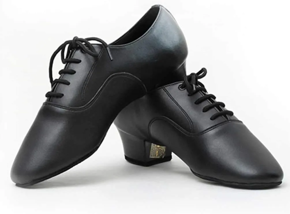 Mens Soft Leather Jazz Shoes Modern Latin Lace-up Closed Toe 4CM Standard Dance Shoes