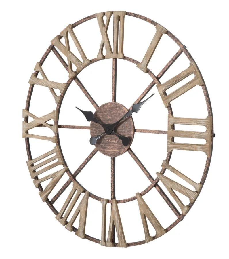 Metal & Wooden Roman Numbers Wall Clock