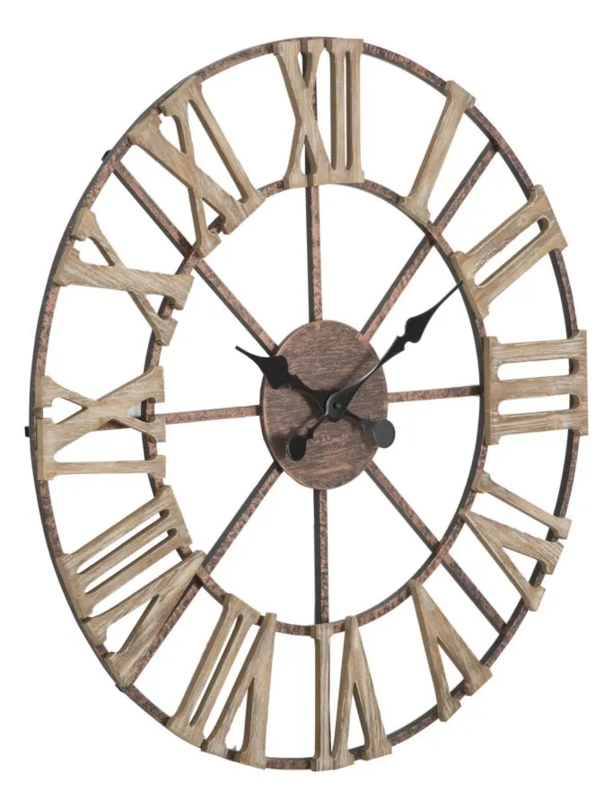 Metal & Wooden Roman Numbers Wall Clock