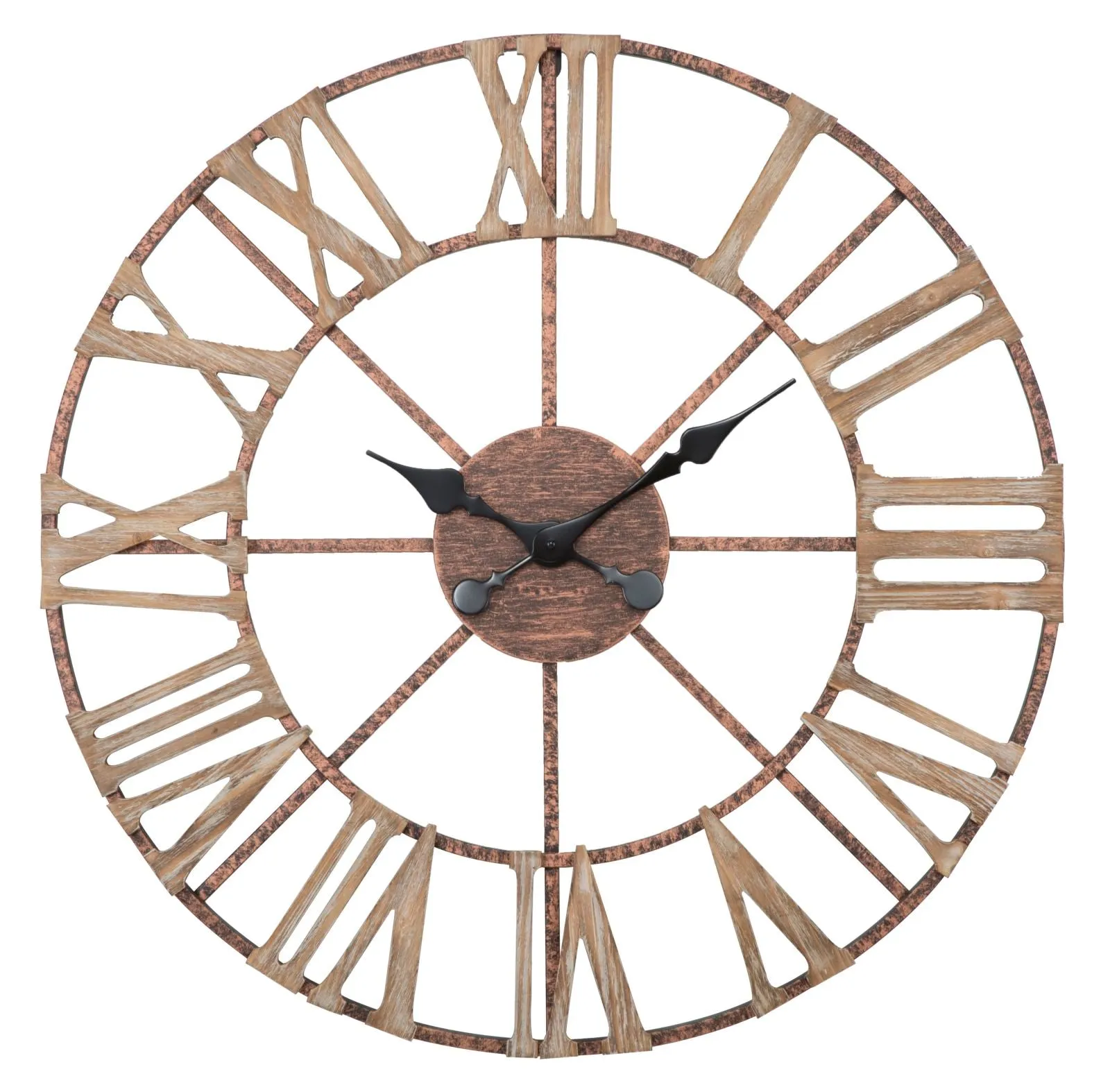 Metal & Wooden Roman Numbers Wall Clock