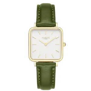 Neliö Square CACTUS Leather Watch Gold, White & Green