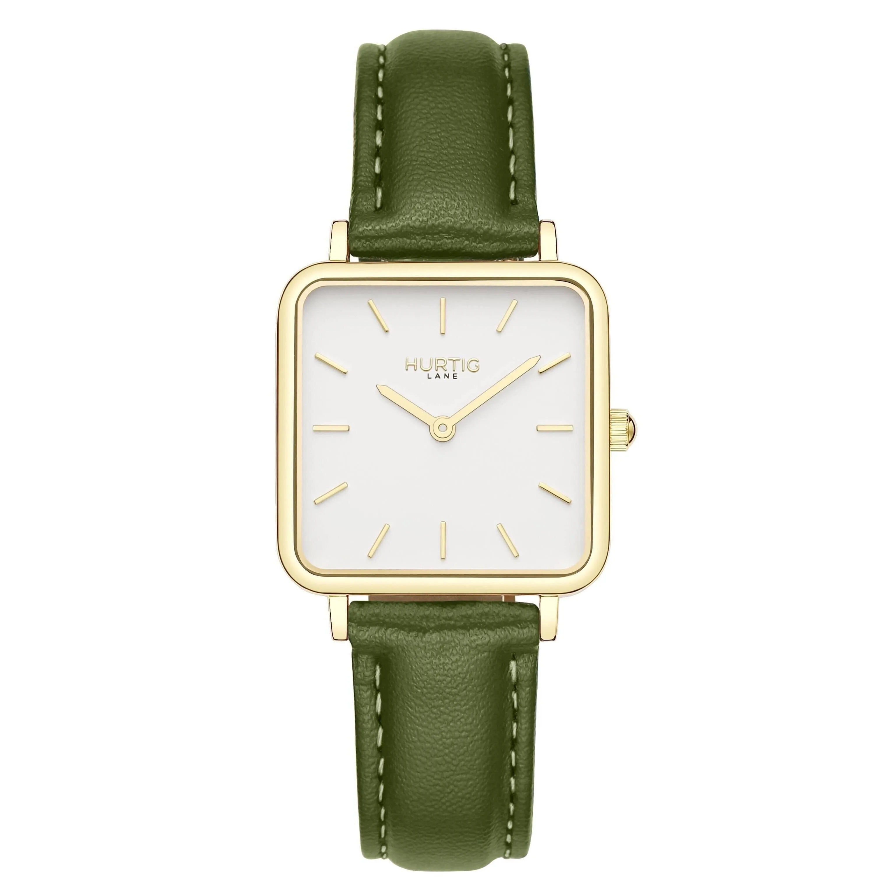 Neliö Square CACTUS Leather Watch Gold, White & Green