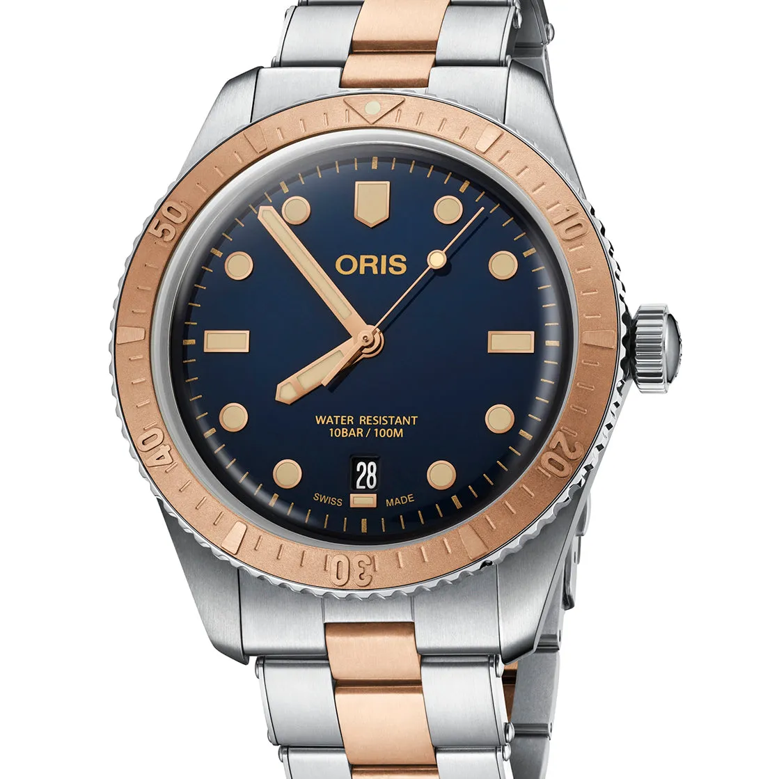 Oris Divers Sixty-Five Automatic Date Watch with Blue Dial and Steel and Bronze Bracelet