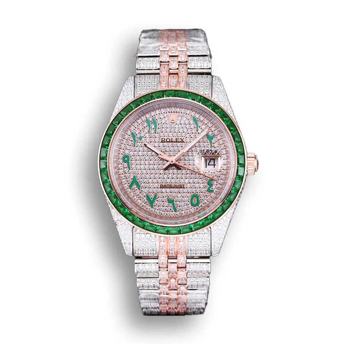 Rolex Datejust 126300 41mm Arabic Dial Full-Diamond Green Bezel