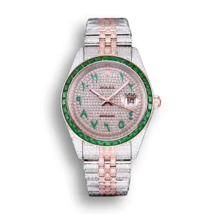 Rolex Datejust 126300 41mm Arabic Dial Full-Diamond Green Bezel