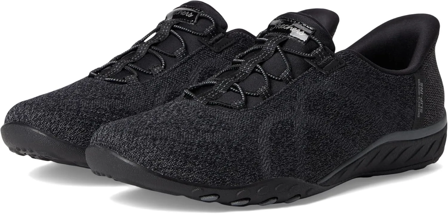 Skechers Modern Comfort Women's Women's Breathe Easy-Knitty Waves Hands Free Slip-Ins Sneaker, Black, 5.5