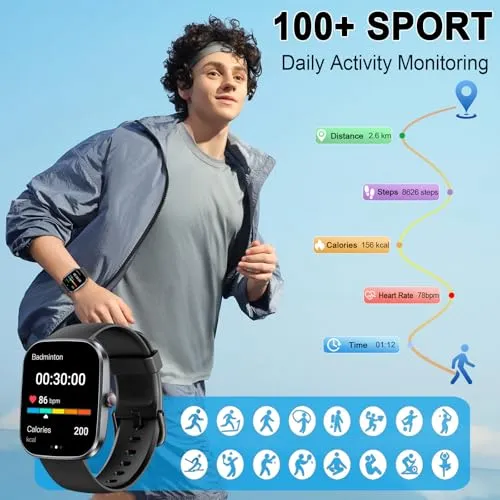 Smart Watch, 1.91" HD 2025 Smartwatch for Men Women with Answer/Make Calls, Heart Rate/Sleep/SpO2 Monitor, 110  Sports Step Counter, IP68 Waterproof Activity Fitness Trackers for Android iOS Phone