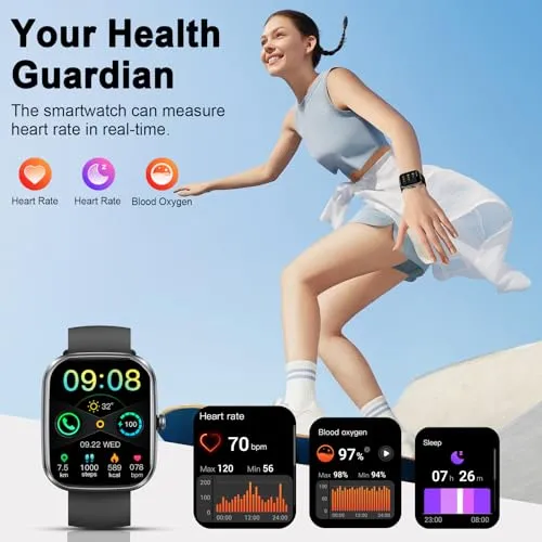 Smart Watch, 1.91" HD 2025 Smartwatch for Men Women with Answer/Make Calls, Heart Rate/Sleep/SpO2 Monitor, 110  Sports Step Counter, IP68 Waterproof Activity Fitness Trackers for Android iOS Phone