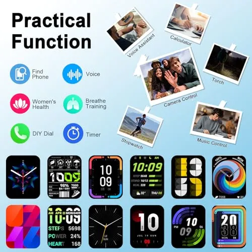 Smart Watch, 1.91" HD 2025 Smartwatch for Men Women with Answer/Make Calls, Heart Rate/Sleep/SpO2 Monitor, 110  Sports Step Counter, IP68 Waterproof Activity Fitness Trackers for Android iOS Phone