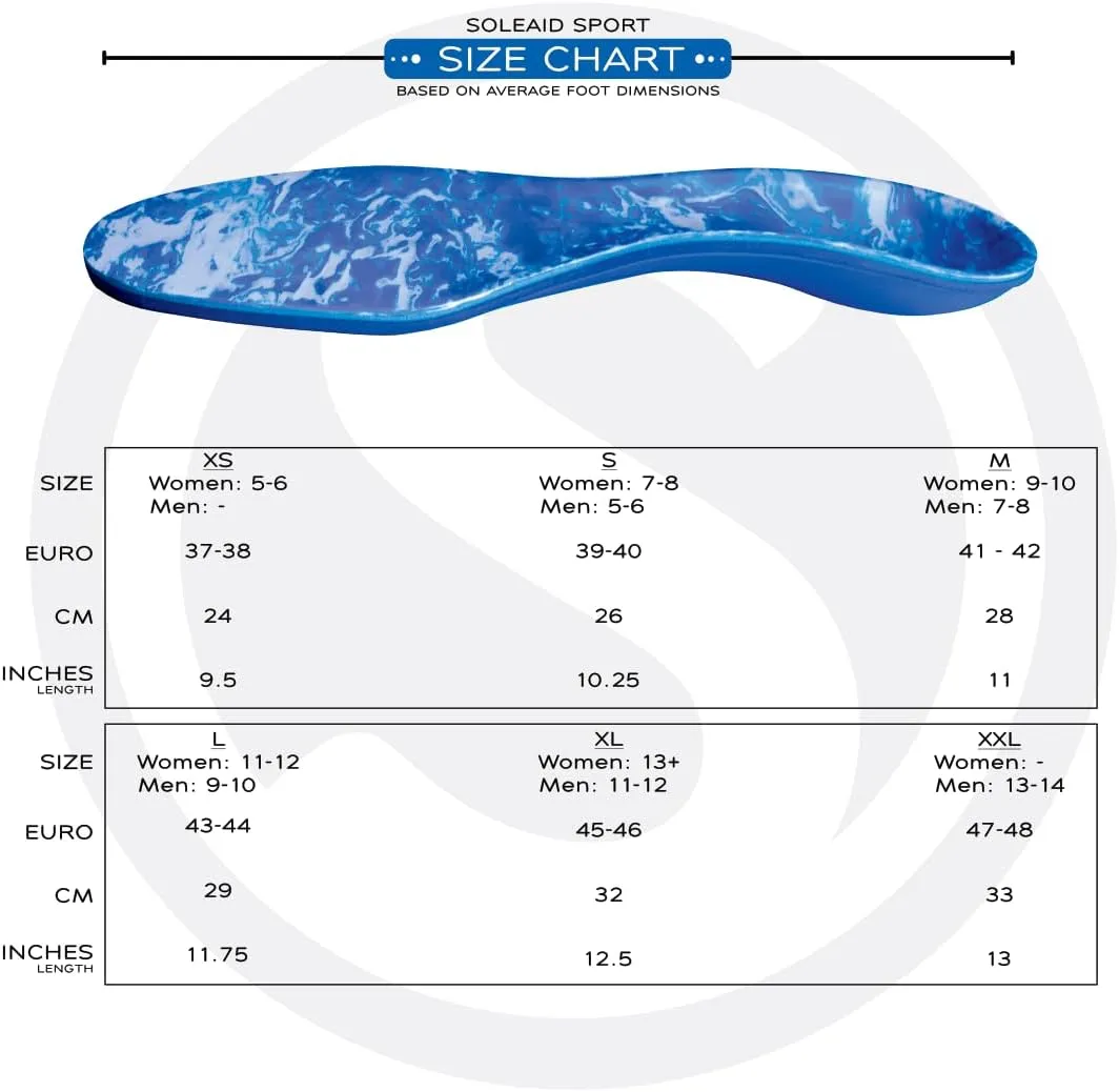 SoleAid Sport XTII, 3-Layer Athletic Insoles - Light Weight, Soft, High Rebound, Shock Absorbing, Anti-Friction, Accommodative Foot Support (Men - / Women 5-6)