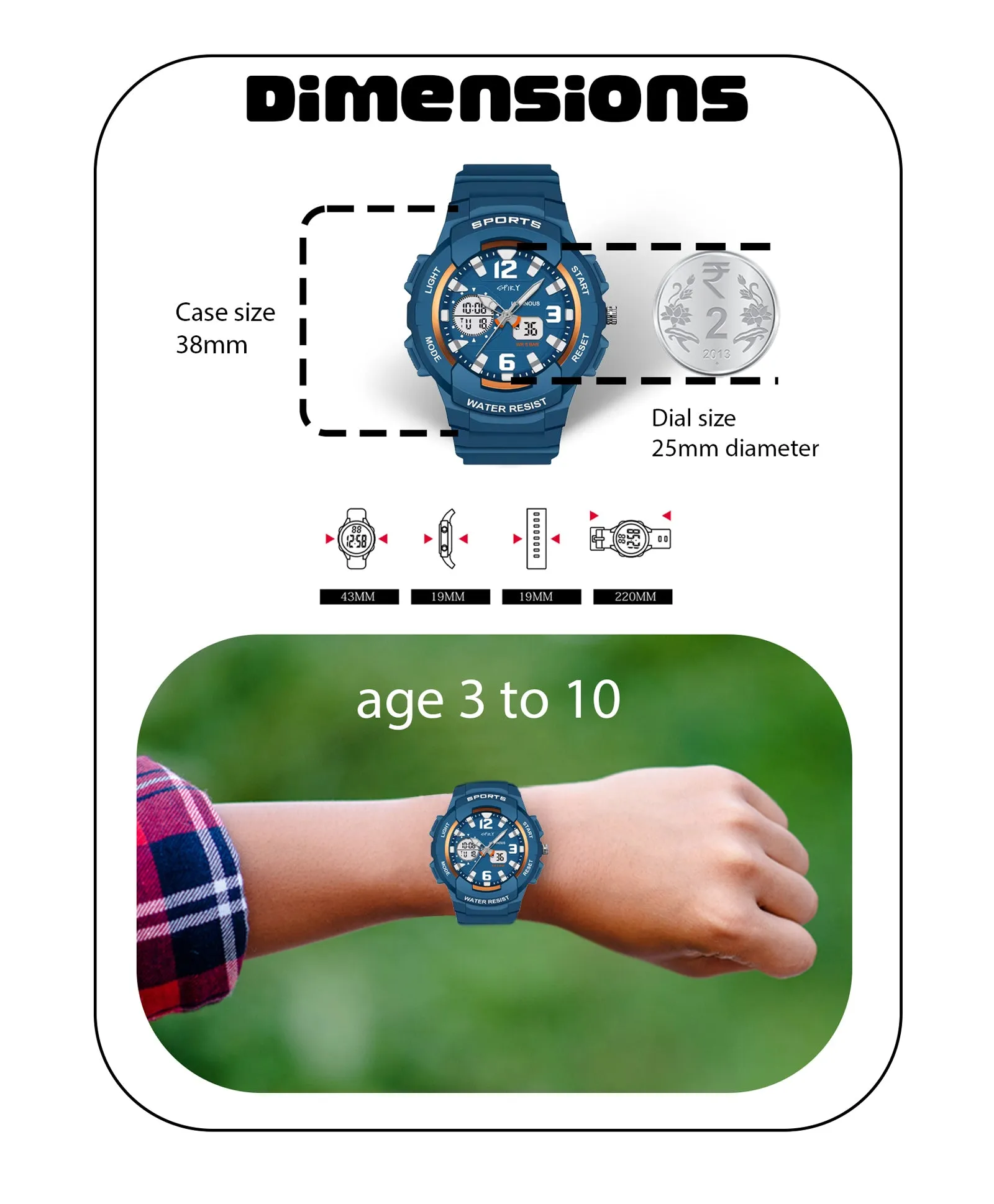 Spiky Analog & Digital Sporty Watch - Blue