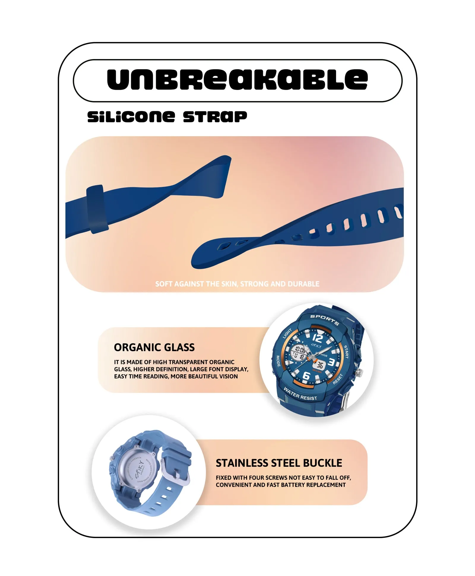 Spiky Analog & Digital Sporty Watch - Blue