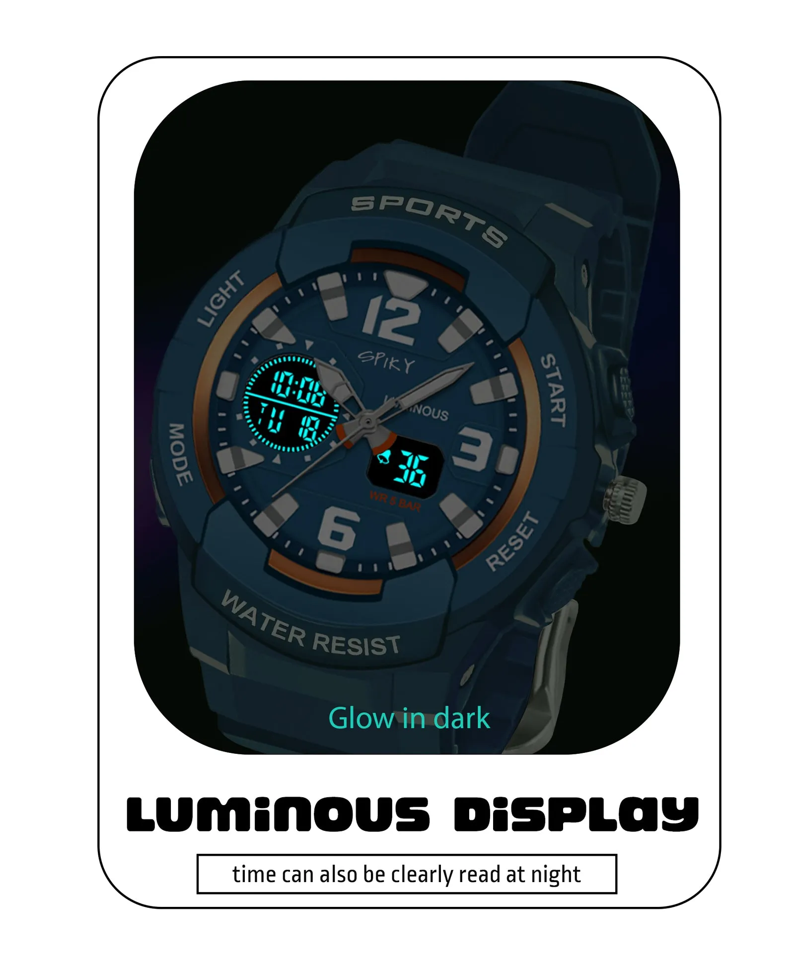 Spiky Analog & Digital Sporty Watch - Blue