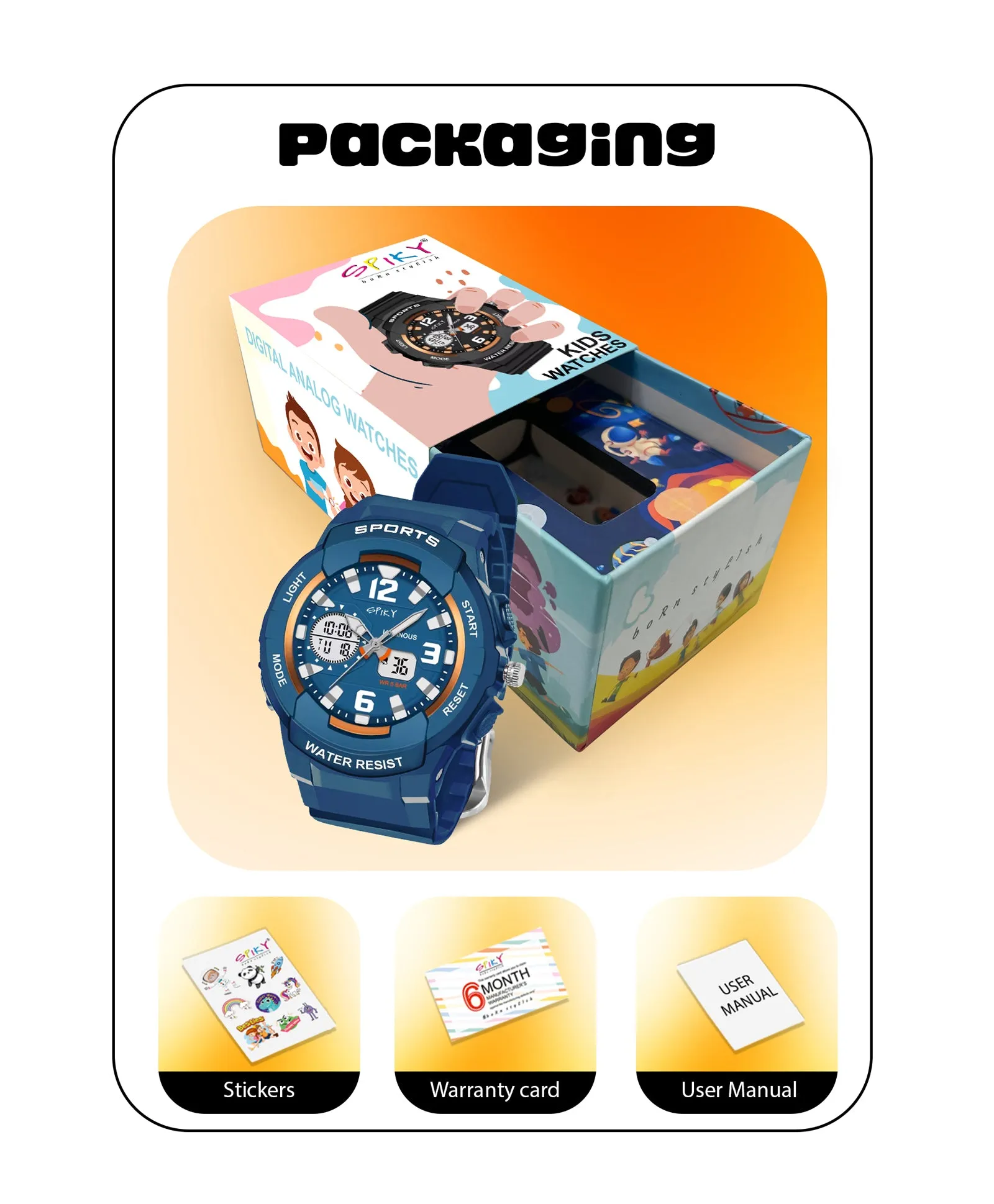 Spiky Analog & Digital Sporty Watch - Blue