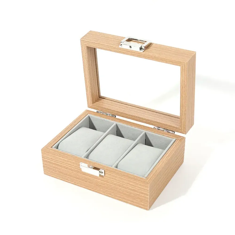 StitchesandTweed Natural Wood 3 Slot Watch Organizer Box