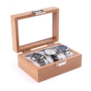 StitchesandTweed Natural Wood 3 Slot Watch Organizer Box
