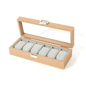 StitchesandTweed Natural Wood 6 Slot Watch Organizer Box