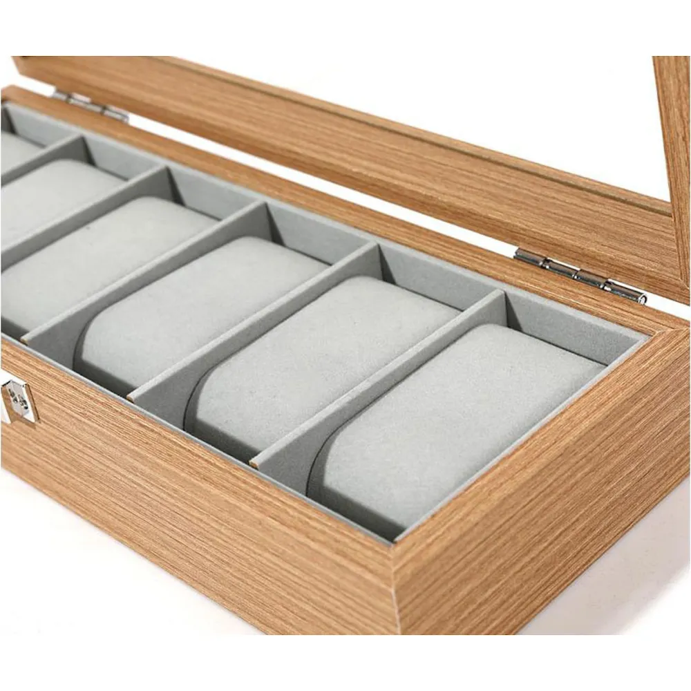 StitchesandTweed Natural Wood 6 Slot Watch Organizer Box