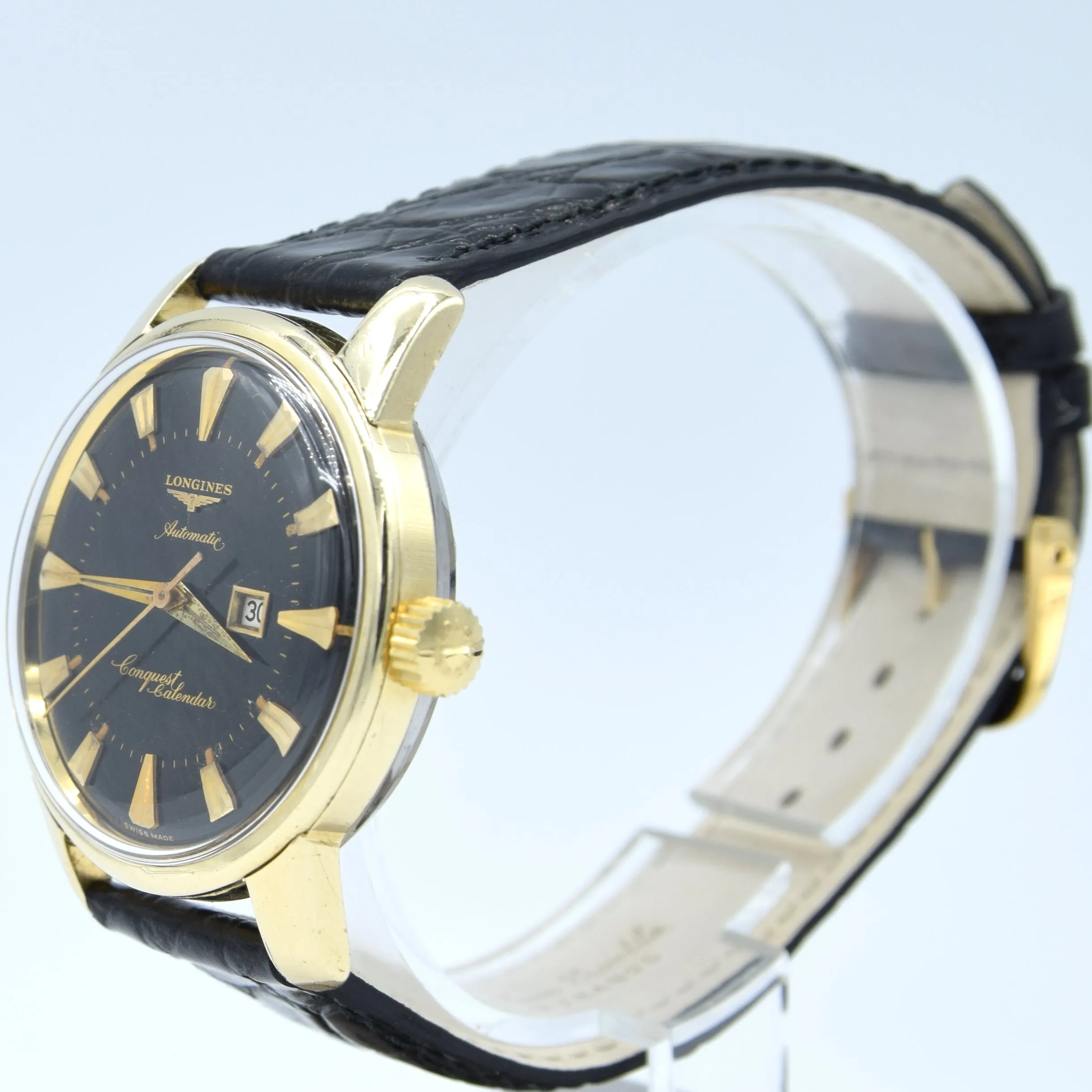 Stunning Gold capped Conquest Calendar Wristwatch Model 9007 - Dated 1959 with Original black dial