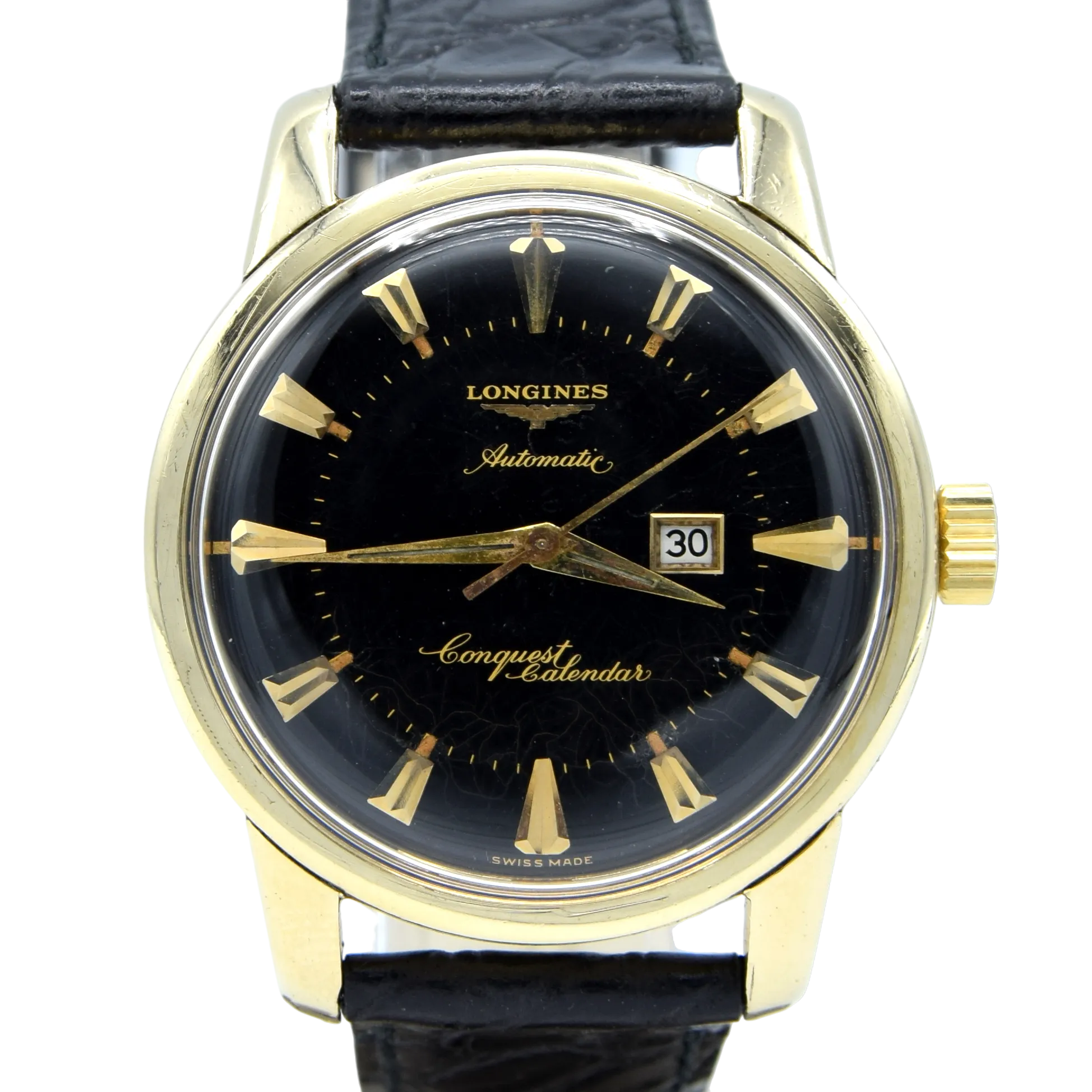 Stunning Gold capped Conquest Calendar Wristwatch Model 9007 - Dated 1959 with Original black dial