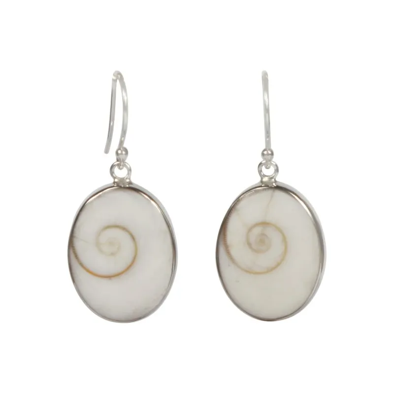 Sundari Jewellery Elegant Shell and Coral Oval Dangle Earrings Set Into Sterling Silver
