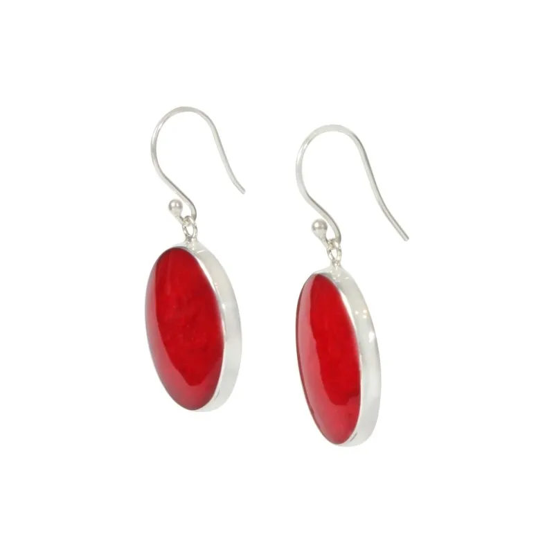 Sundari Jewellery Elegant Shell and Coral Oval Dangle Earrings Set Into Sterling Silver