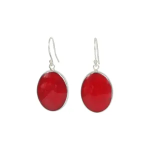 Sundari Jewellery Elegant Shell and Coral Oval Dangle Earrings Set Into Sterling Silver