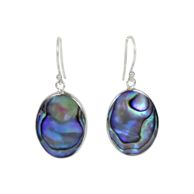Sundari Jewellery Elegant Shell and Coral Oval Dangle Earrings Set Into Sterling Silver