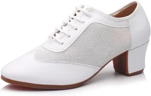 SWDZM Breathable Women Ballroom Practice Dance Shoes Closed Toe Lace up Latin Dance Teaching Shoes