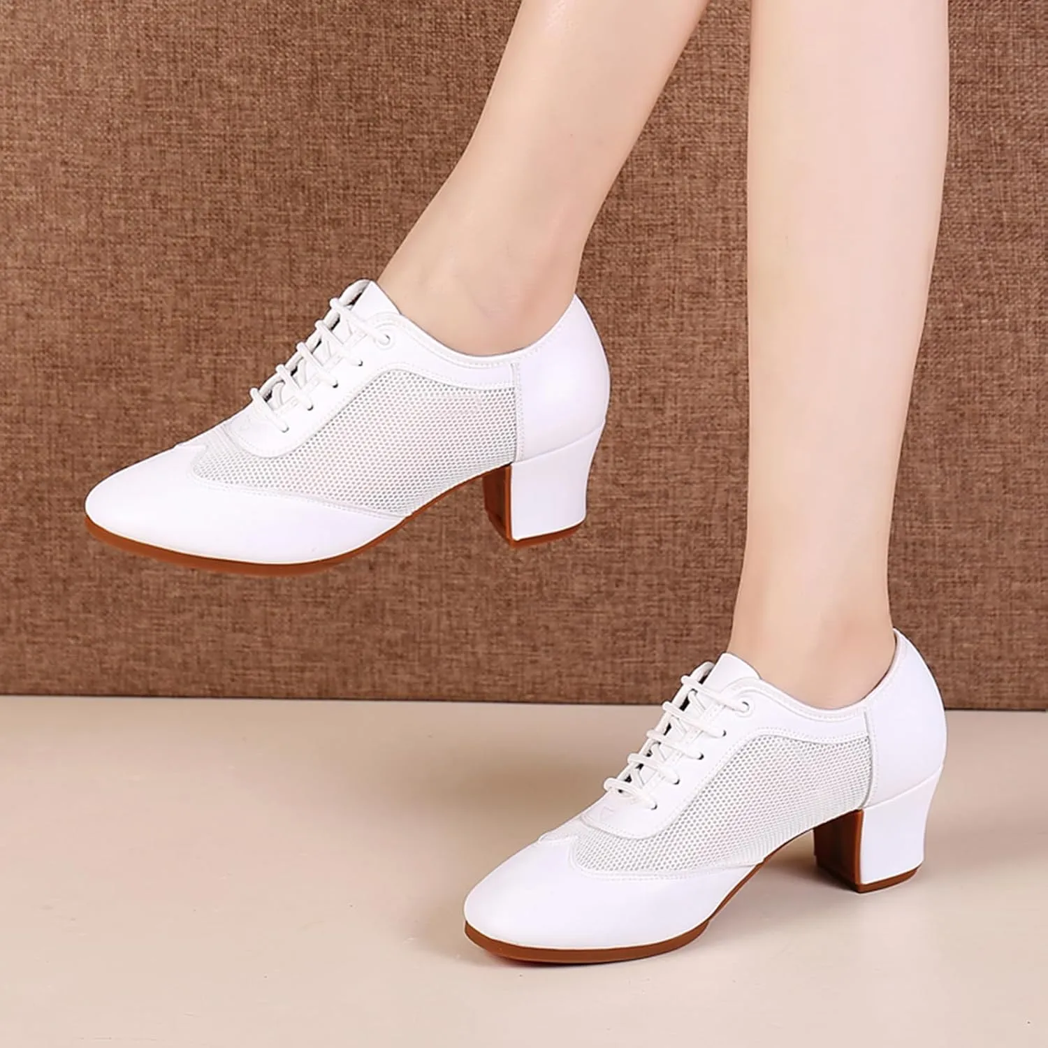 SWDZM Breathable Women Ballroom Practice Dance Shoes Closed Toe Lace up Latin Dance Teaching Shoes