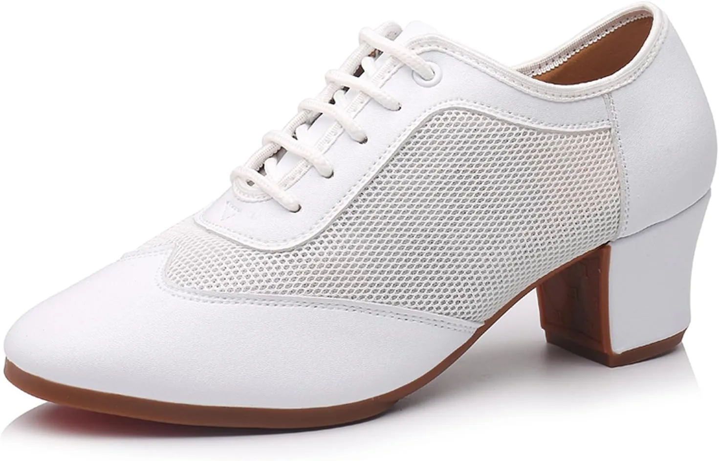 SWDZM Breathable Women Ballroom Practice Dance Shoes Closed Toe Lace up Latin Dance Teaching Shoes