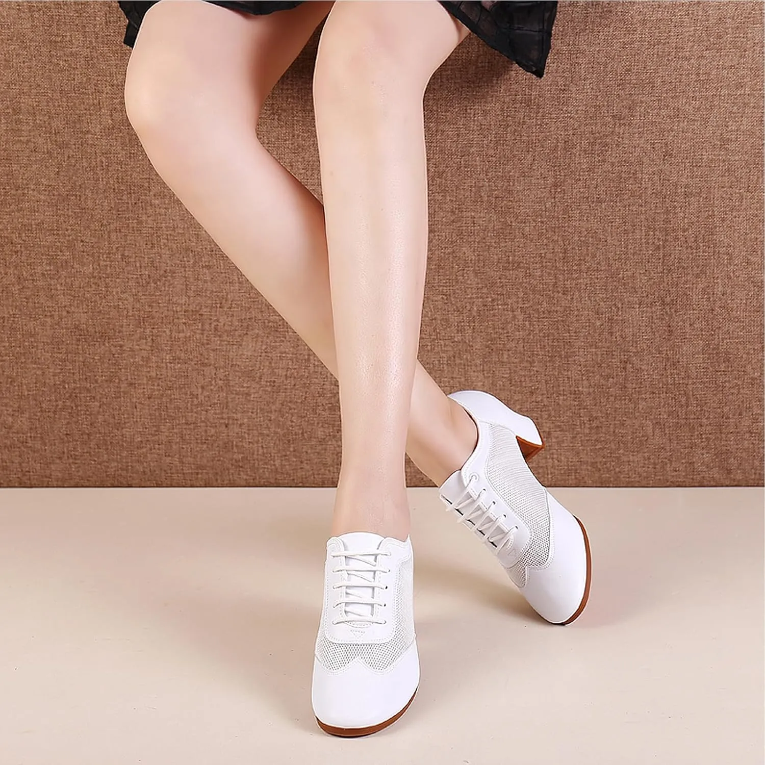 SWDZM Breathable Women Ballroom Practice Dance Shoes Closed Toe Lace up Latin Dance Teaching Shoes