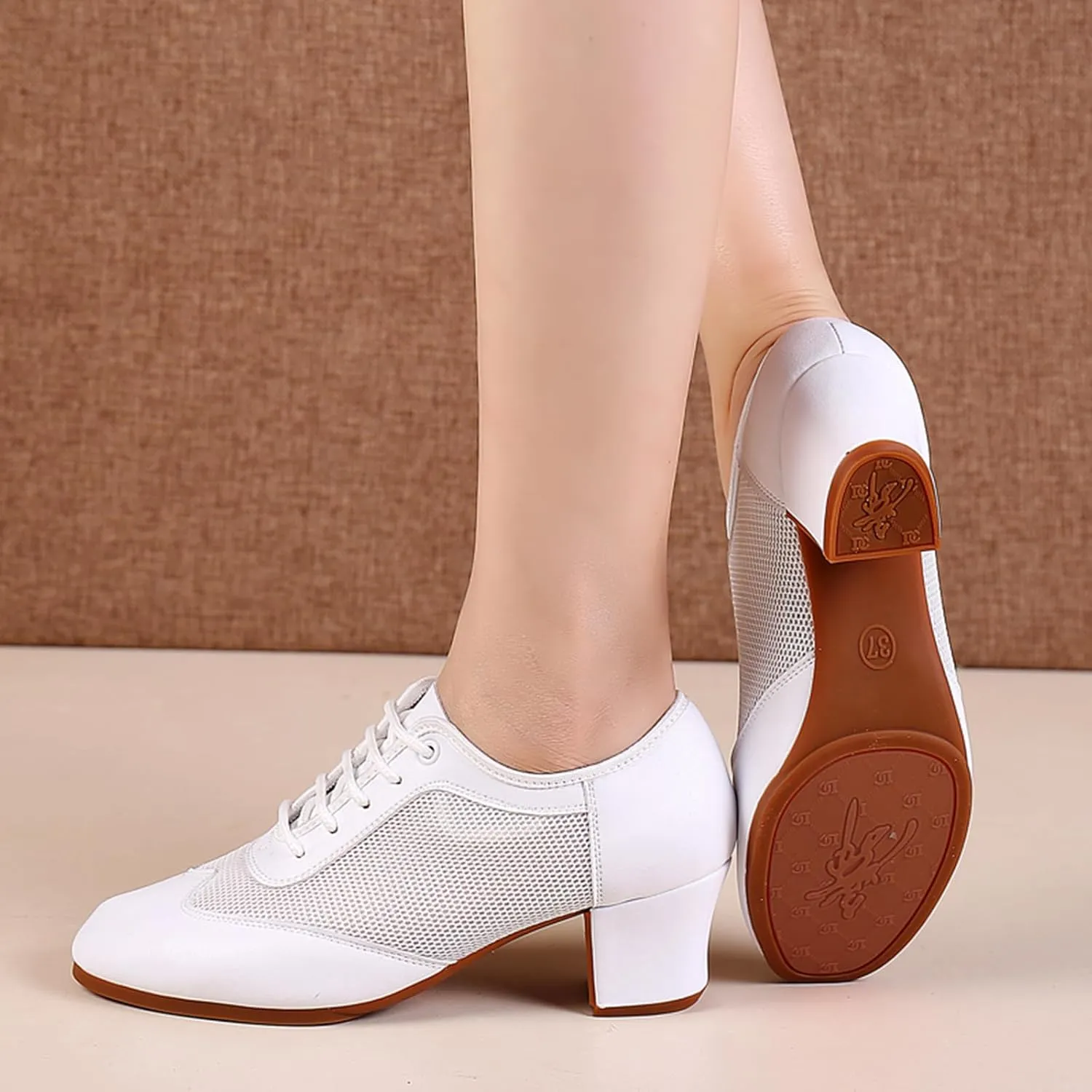 SWDZM Breathable Women Ballroom Practice Dance Shoes Closed Toe Lace up Latin Dance Teaching Shoes