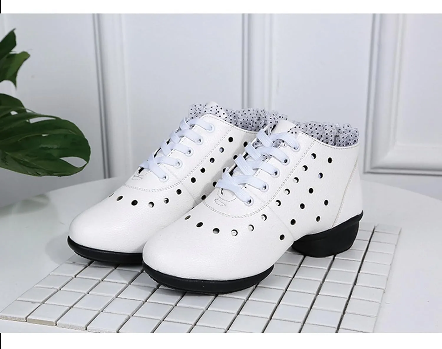 SWDZM Women's Jazz Shoes Lace-Up Dancing Walking Sneakers High Top Split Sole Modern Dance Shoes