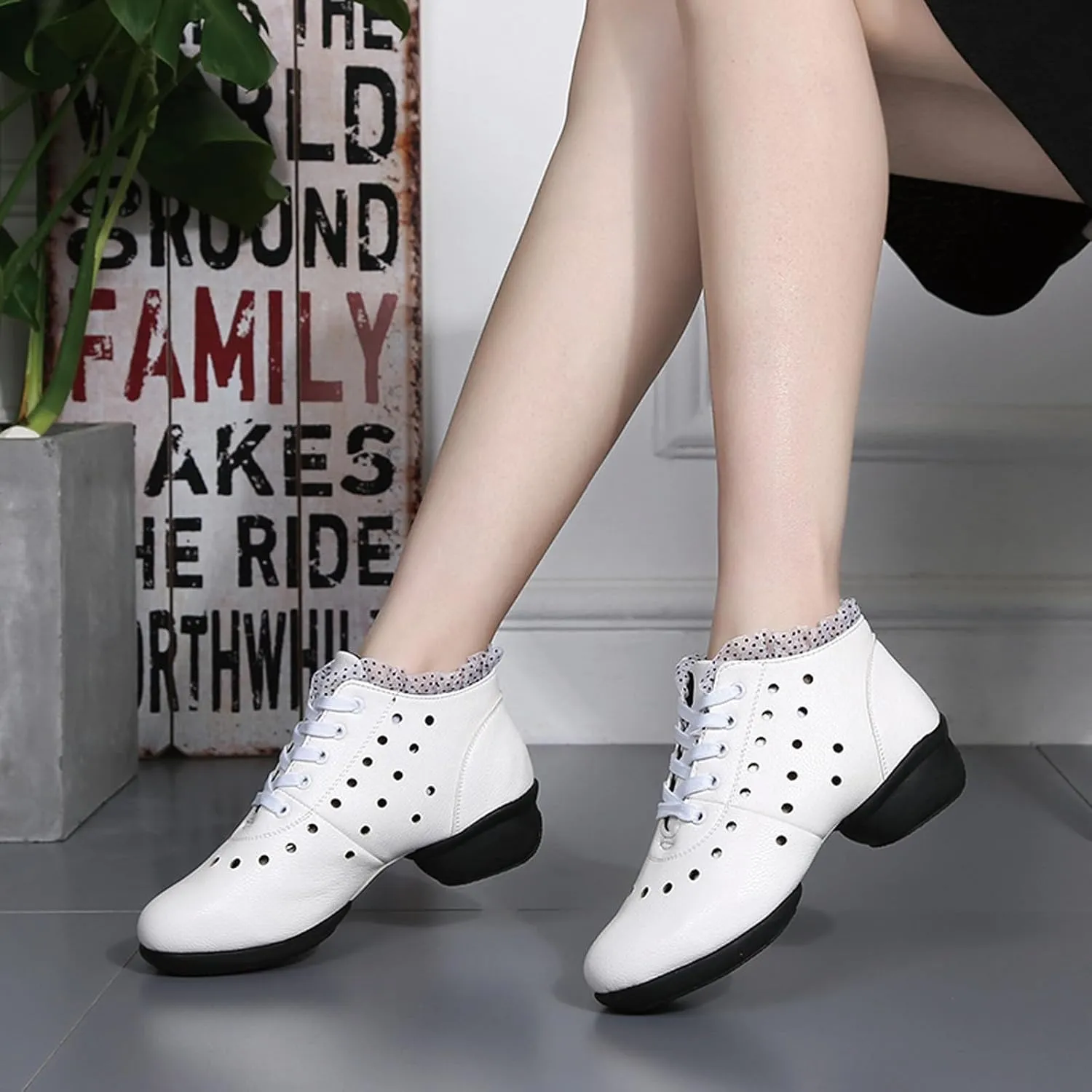 SWDZM Women's Jazz Shoes Lace-Up Dancing Walking Sneakers High Top Split Sole Modern Dance Shoes