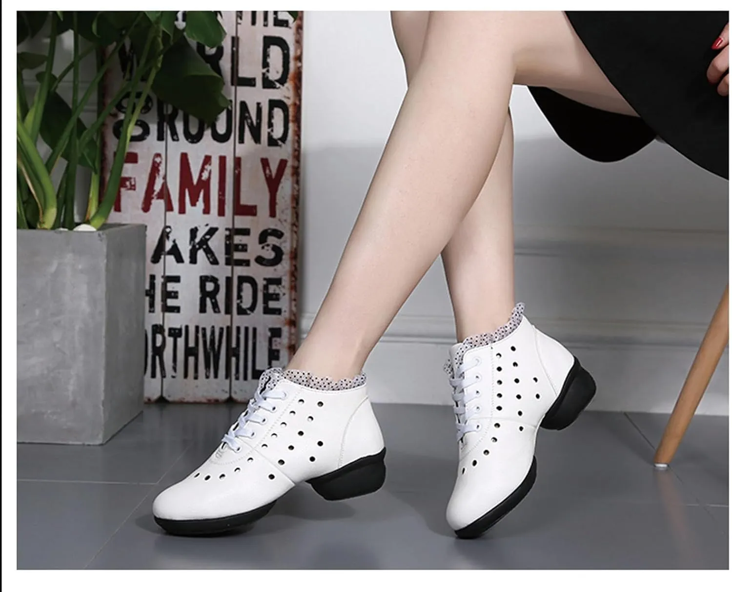 SWDZM Women's Jazz Shoes Lace-Up Dancing Walking Sneakers High Top Split Sole Modern Dance Shoes