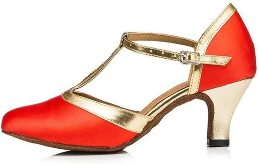 TDA Womens Closed Toe T-strap Synthetic Latin Modern Salsa Tango Ballroom Wedding Dance Shoes