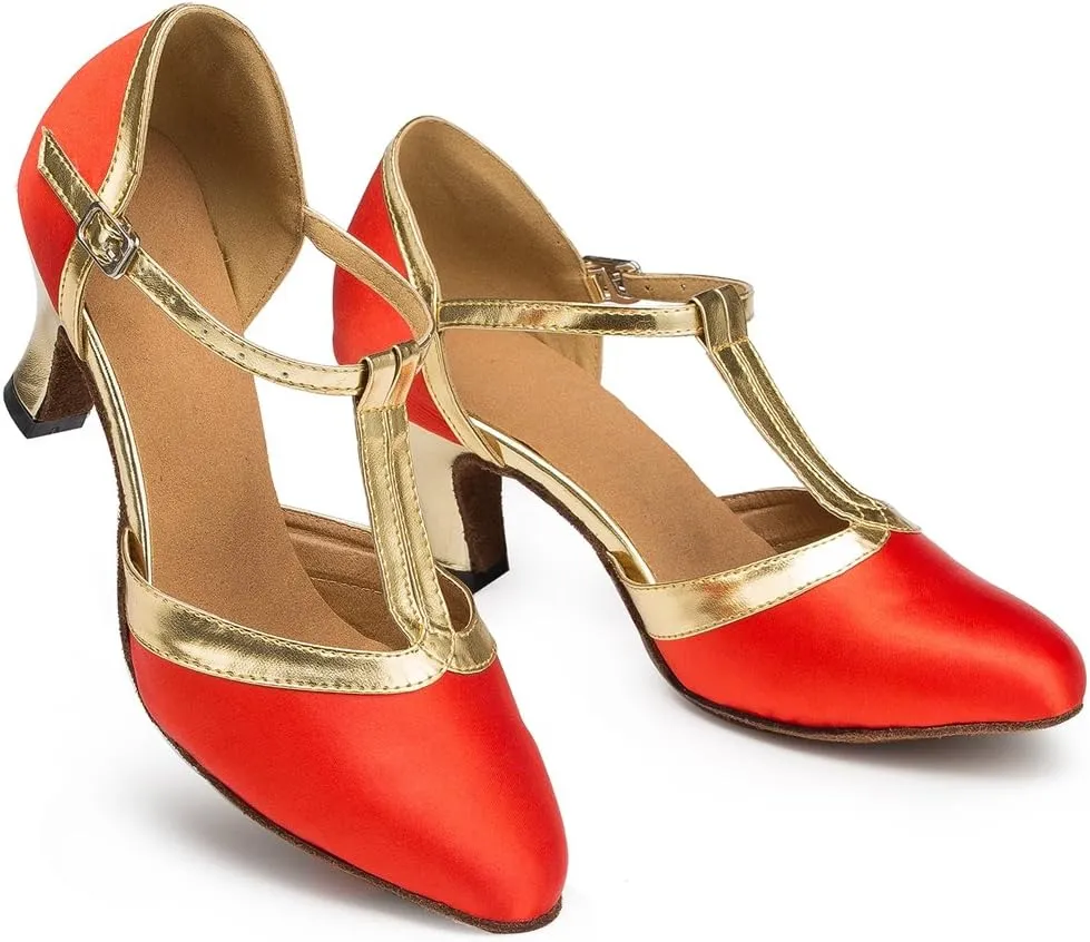 TDA Womens Closed Toe T-strap Synthetic Latin Modern Salsa Tango Ballroom Wedding Dance Shoes
