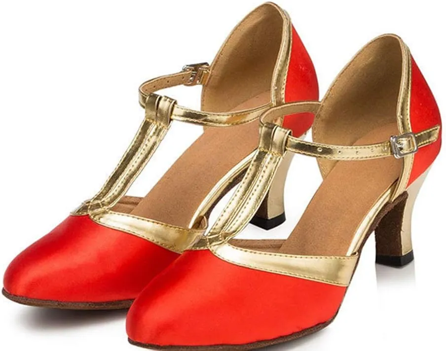 TDA Womens Closed Toe T-strap Synthetic Latin Modern Salsa Tango Ballroom Wedding Dance Shoes