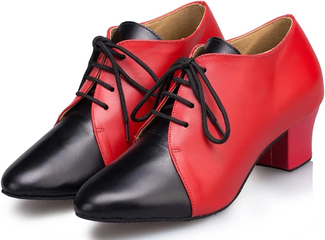 TDA Women's Comfort Low Heel Lace-up Leather Salsa Tango Ballroom Latin Modern Dance Wedding Shoes