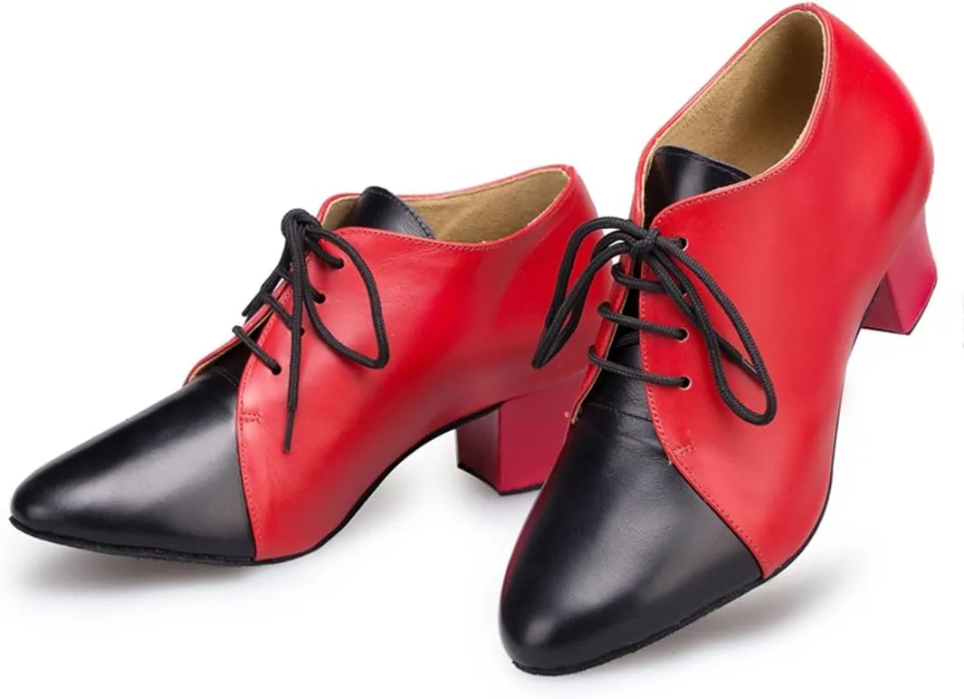 TDA Women's Comfort Low Heel Lace-up Leather Salsa Tango Ballroom Latin Modern Dance Wedding Shoes