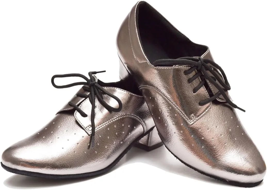 TDA Women's Fashion Chunky Heel Lace-up Leather Salsa Tango Ballroom Latin Modern Dance Shoes