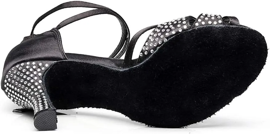 TDA Women's Flared Heel Peep Toe Rhinestones Tagno Salsa Wedding Ballroom Modern Latin Dance Shoes
