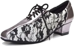 TDA Women's SM1896 Comfort Chunky Heel Lace Leather Salsa Tango Ballroom Latin Modern Dance Shoes