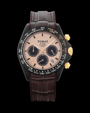 Tomaz Men's Watch GR02-AD24 (Black/Beige) with Brown Rubber Leather Strap