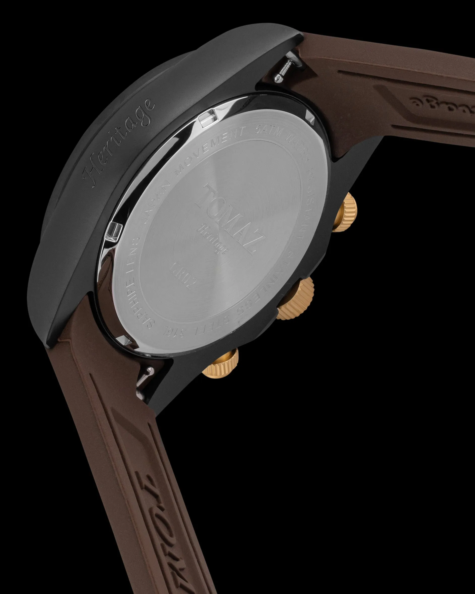 Tomaz Men's Watch GR02-AD24 (Black/Beige) with Brown Rubber Leather Strap