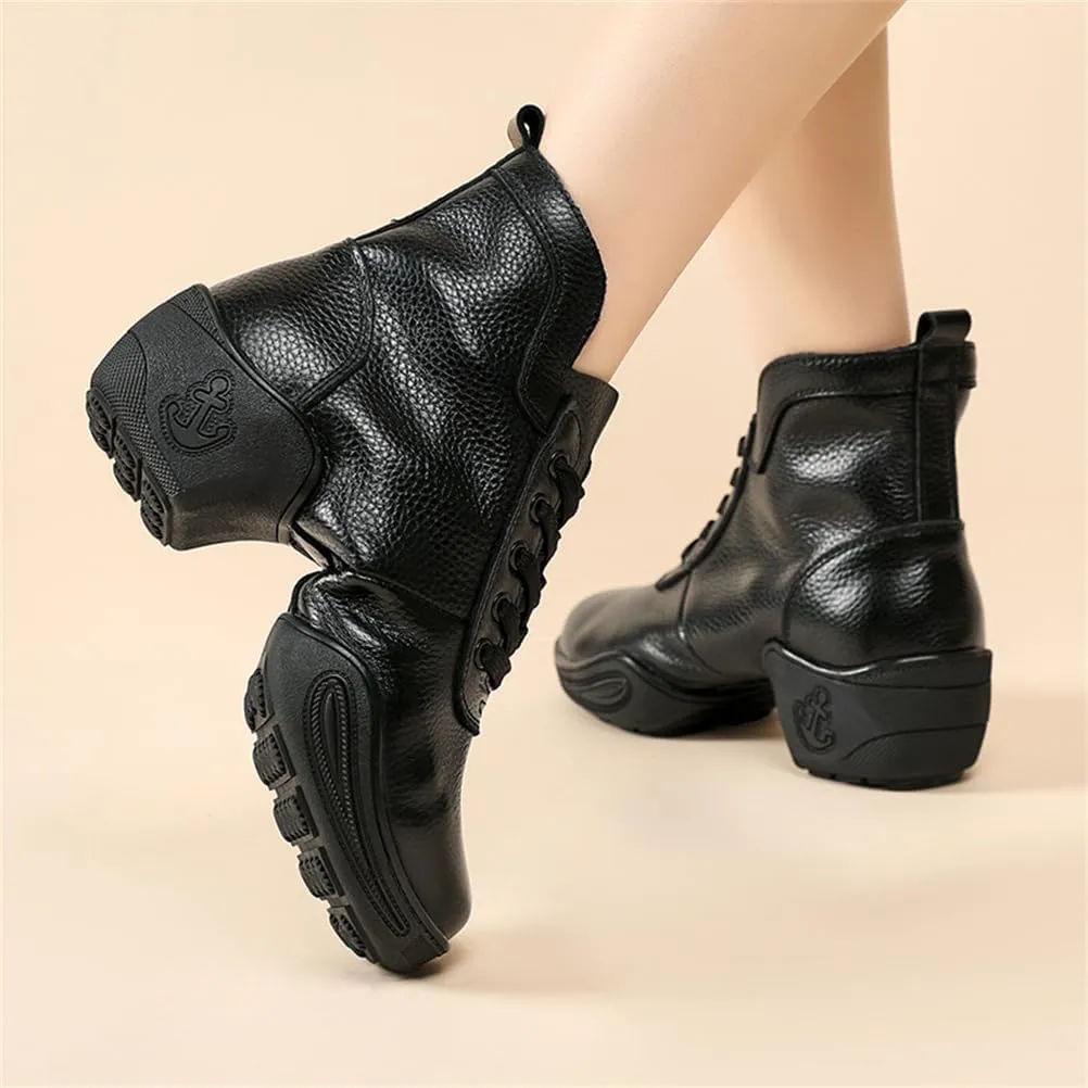 VEACAM Women's Leather Dance Shoes Lace-Up Ballroom Modern Teaching Practice Walking Dance Sneakers